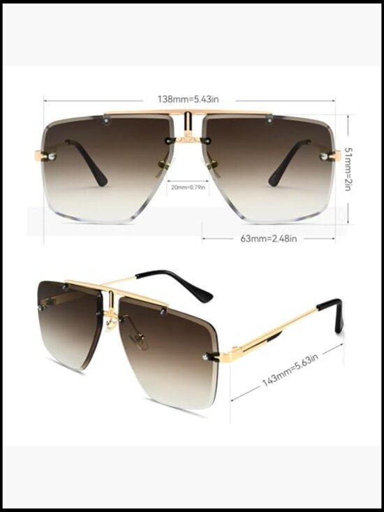Rimless Oversized Square Sunglasses Trendy Metal Frameless UV400 main image 5